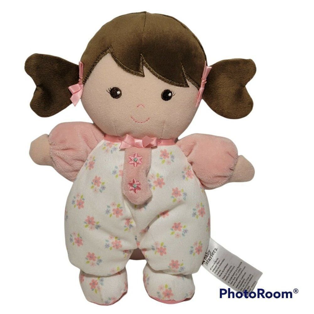 Baby Starters‎ Olivia Baby My First Doll Plush Rattle 9" Brown Hair Pink Floral
